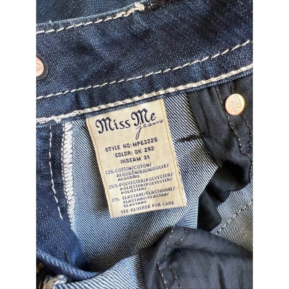 EUC Miss Me Mid-Rise Skinny Embellished Flap Pockets SZ 27x31 Jeans Dark Wash - Picture 6 of 8
